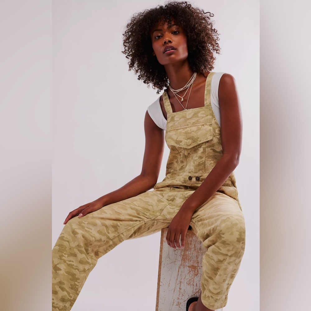 NWT Free People Way it Goes Camo Harem Overalls